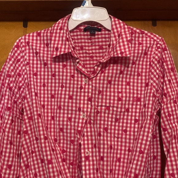 Tommy Hilfiger Size M Pink Gingham and Polka Dot Tie Up Top - Picture 3 of 5